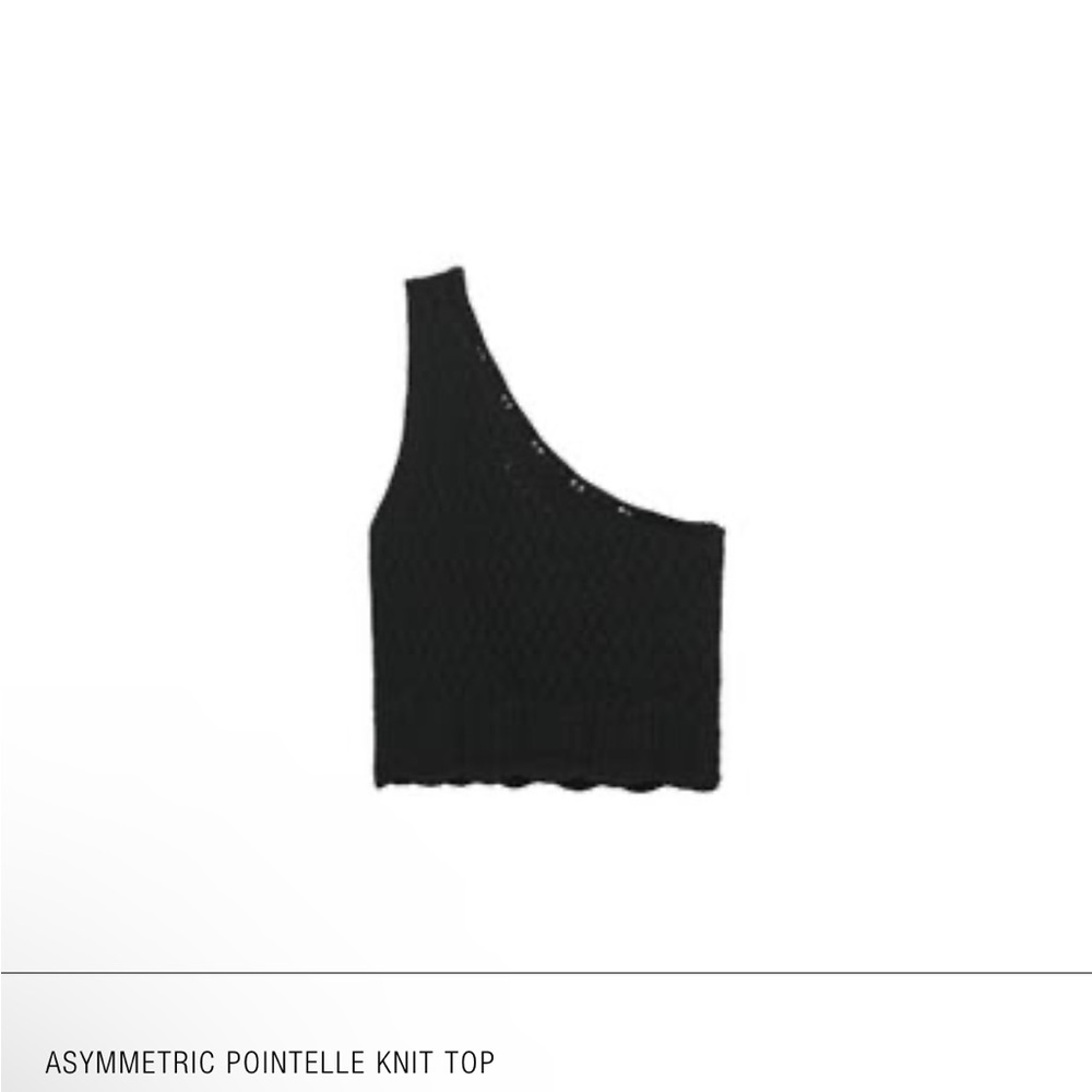 Black Asymmetric Pointelle Knit Top